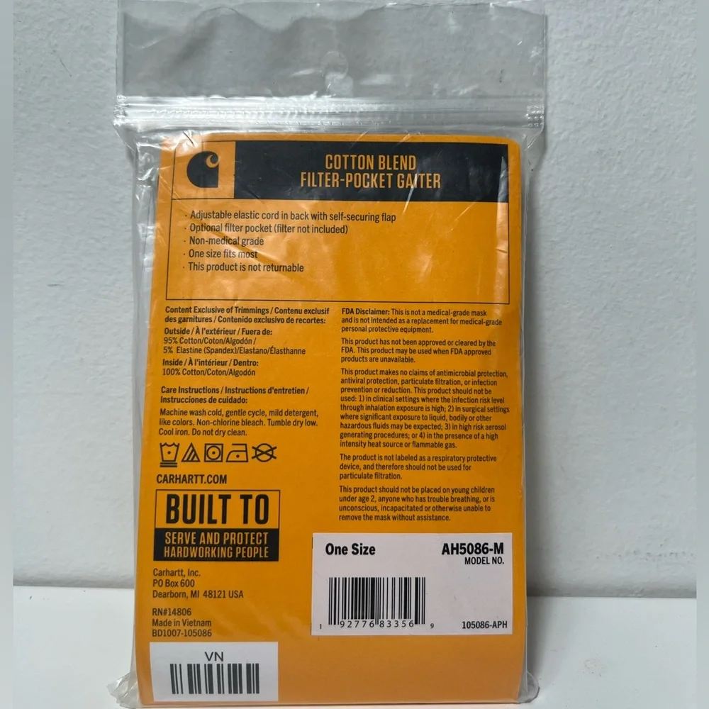 Carhartt Cotton Blend Filter Pocket Gaiter Winter Face Mask 105086